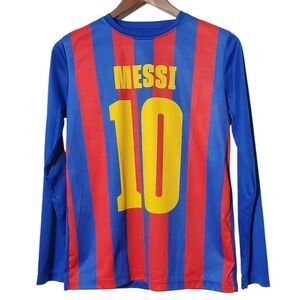 FC Barcelona #10 Messi Football Shirt Jersey Size YXL Striped Blue Red Boys